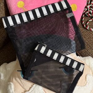 Black and White Striped Mesh Pouch Set